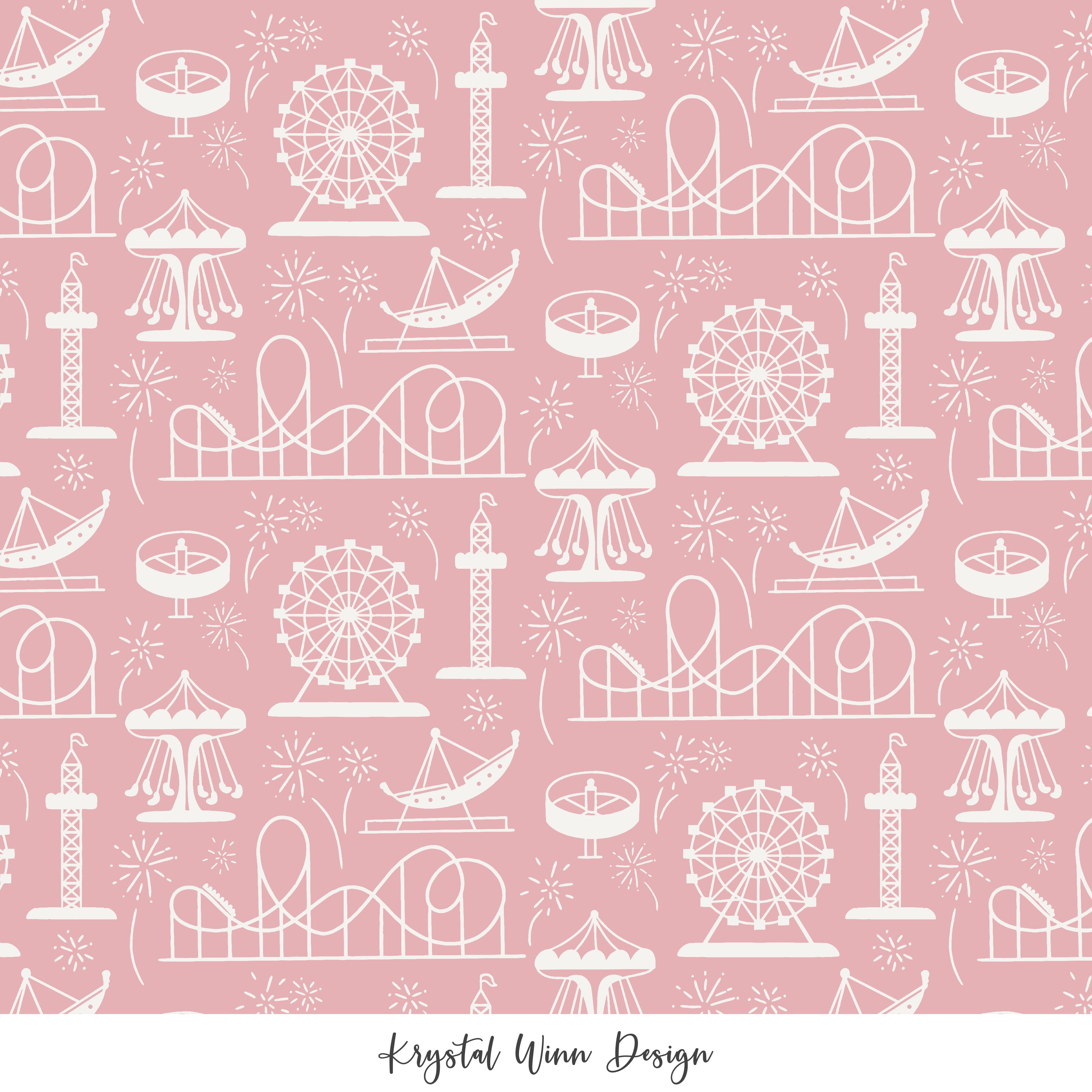 Pink Carousel Pattern Carousel Park Pink — Little Rays Fabric