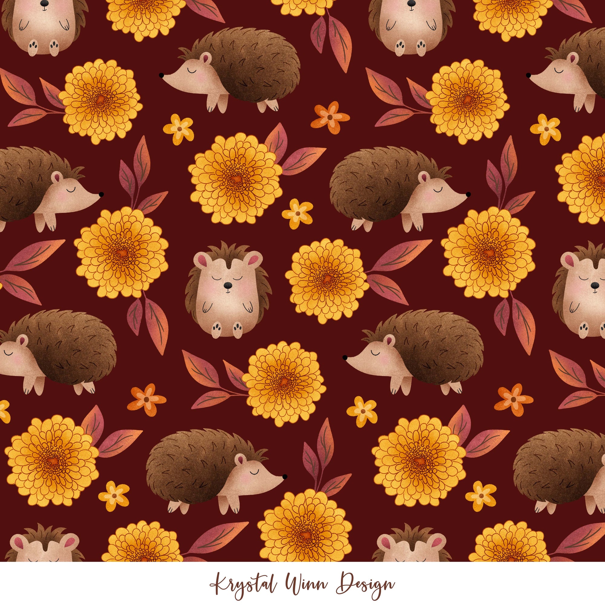 Floral Hedgehogs Maroon