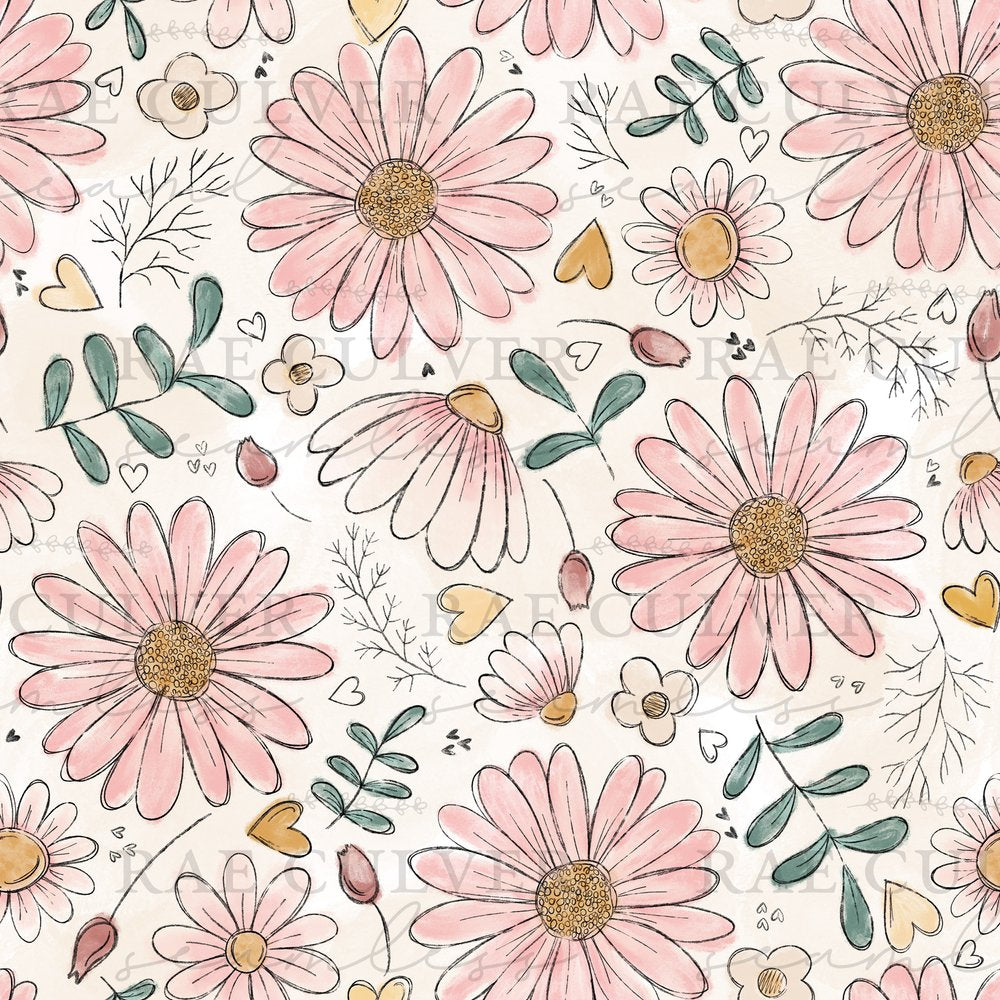 Sketchy Pink Daisy Floral