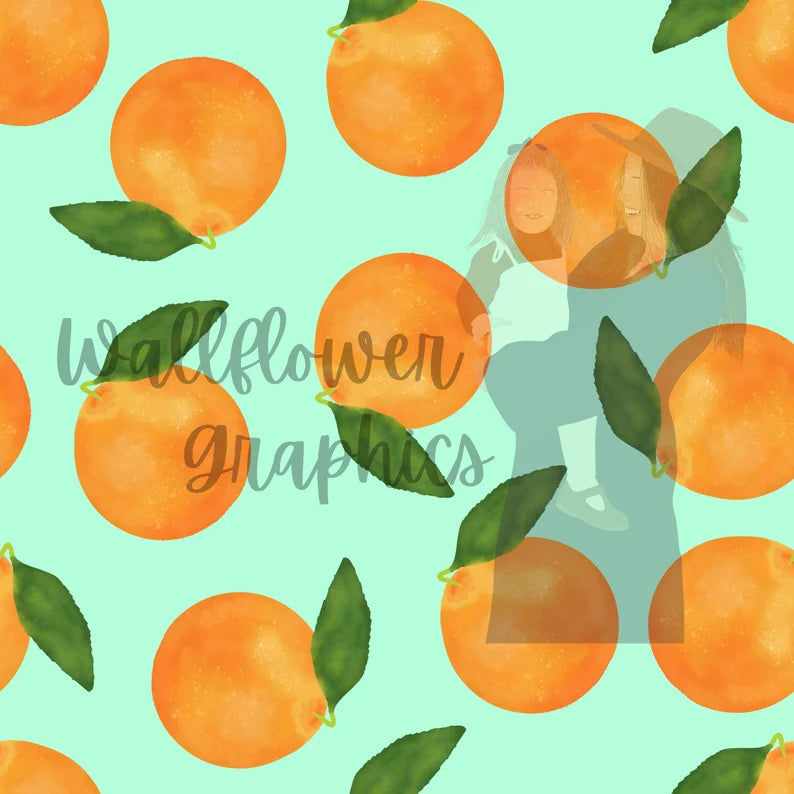 Whole Watercolor Oranges-Blue