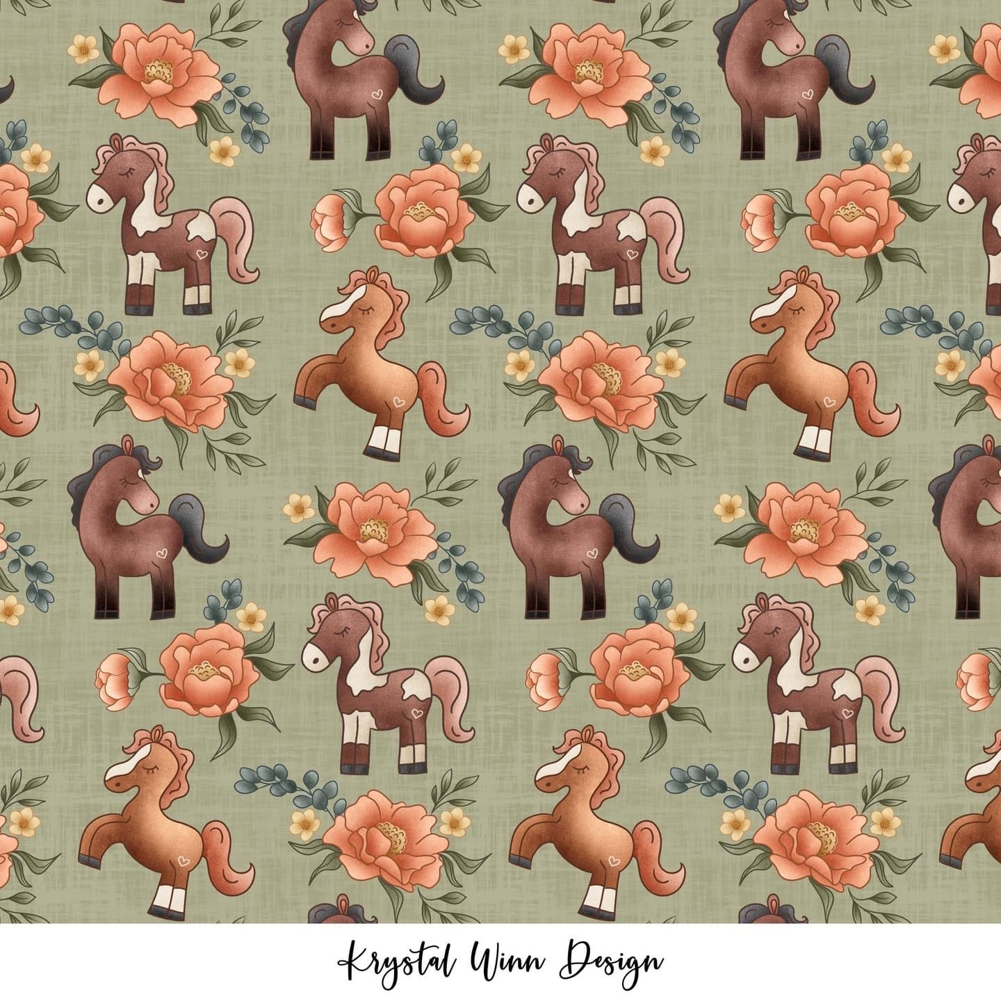 Ponies and Peonies Green