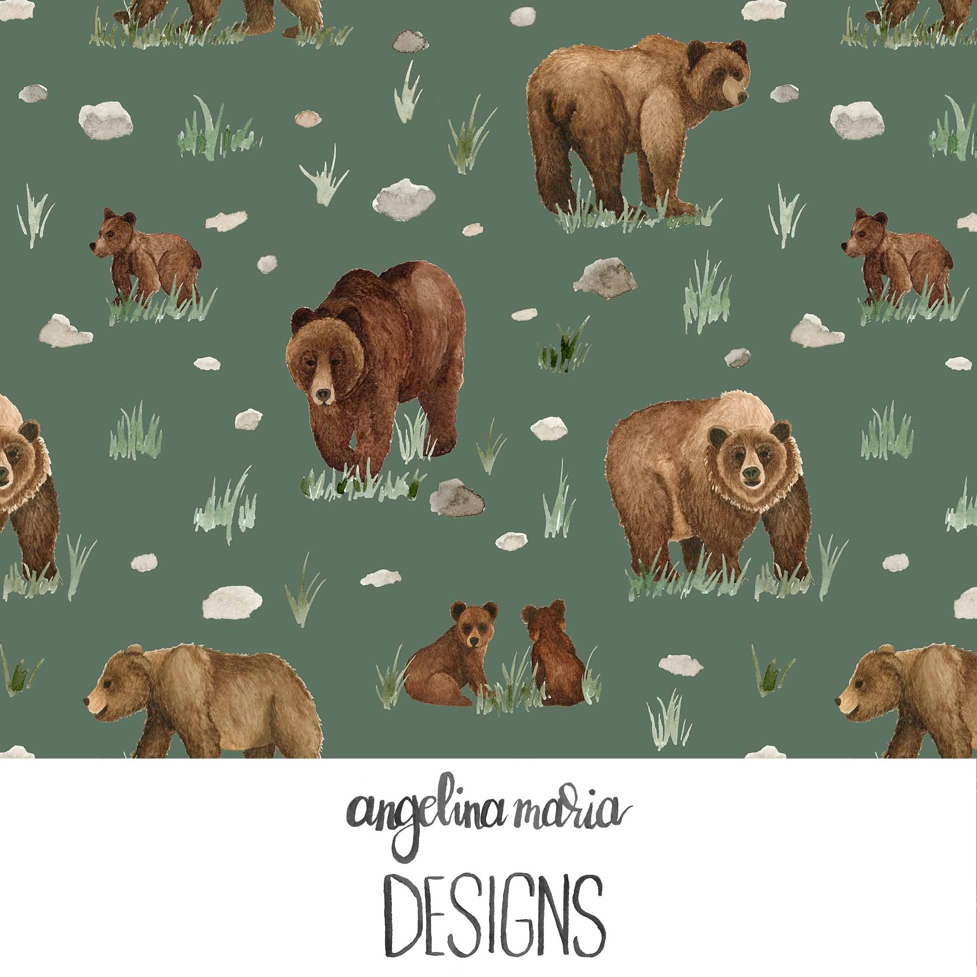 watercolor grizzly bears on pine